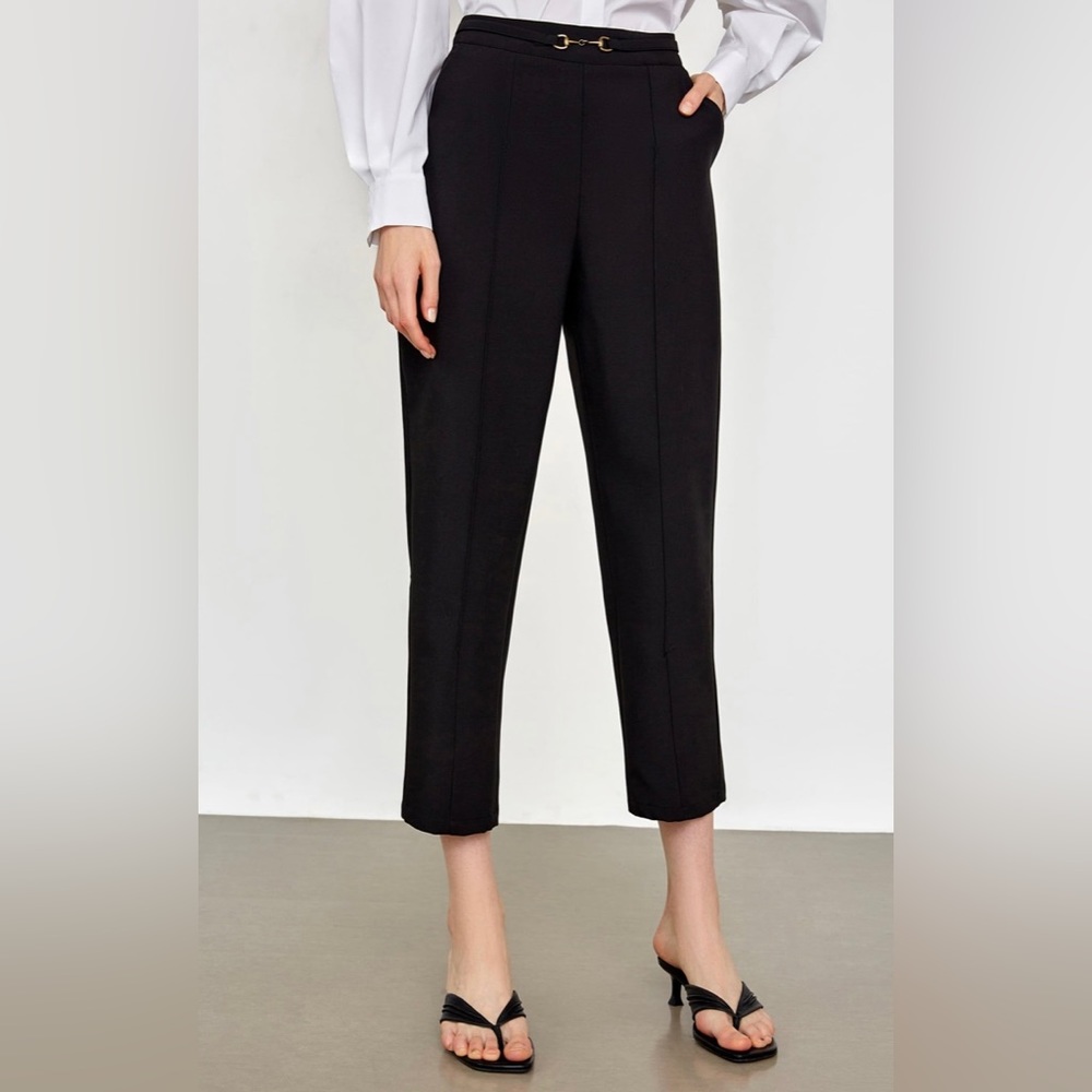 NWT J.ING Black Straight Leg Work Professional Women’s Pants with Golden Belt